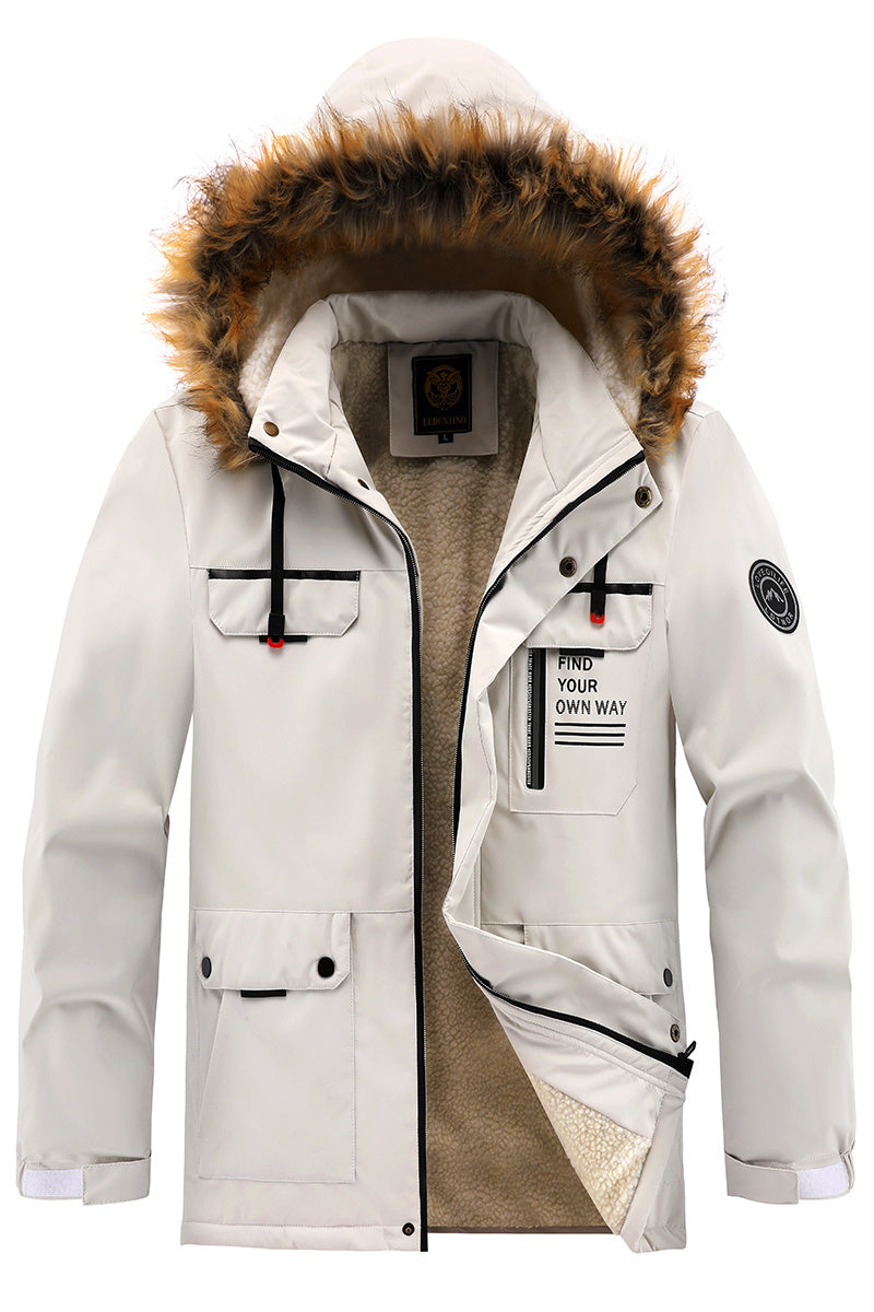 Men'S Winter Windbreaker Jacket with Warm Hood - Maroon Zip-Up Outdoor Coat, Stand Collar, Multiple Pockets, Casual Sporty Design for Cold Weather, Winter Jacket