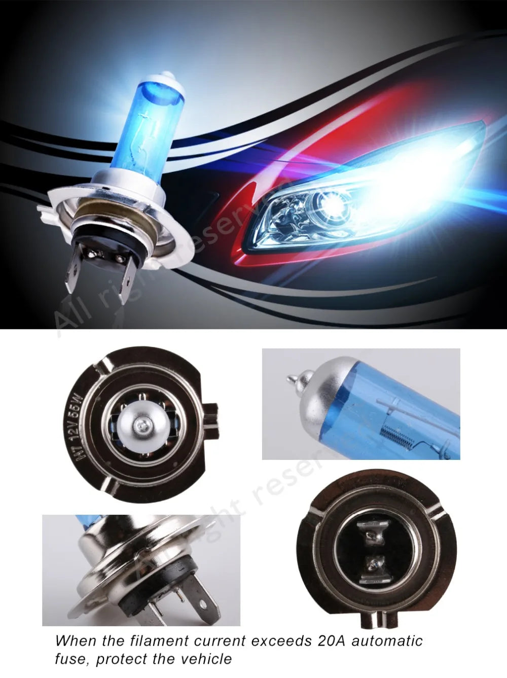 1pcs H7 100W 12V 55W Super Bright White Fog Lights Halogen Bulb High Power Car Headlights Lamp Car Light Source parking