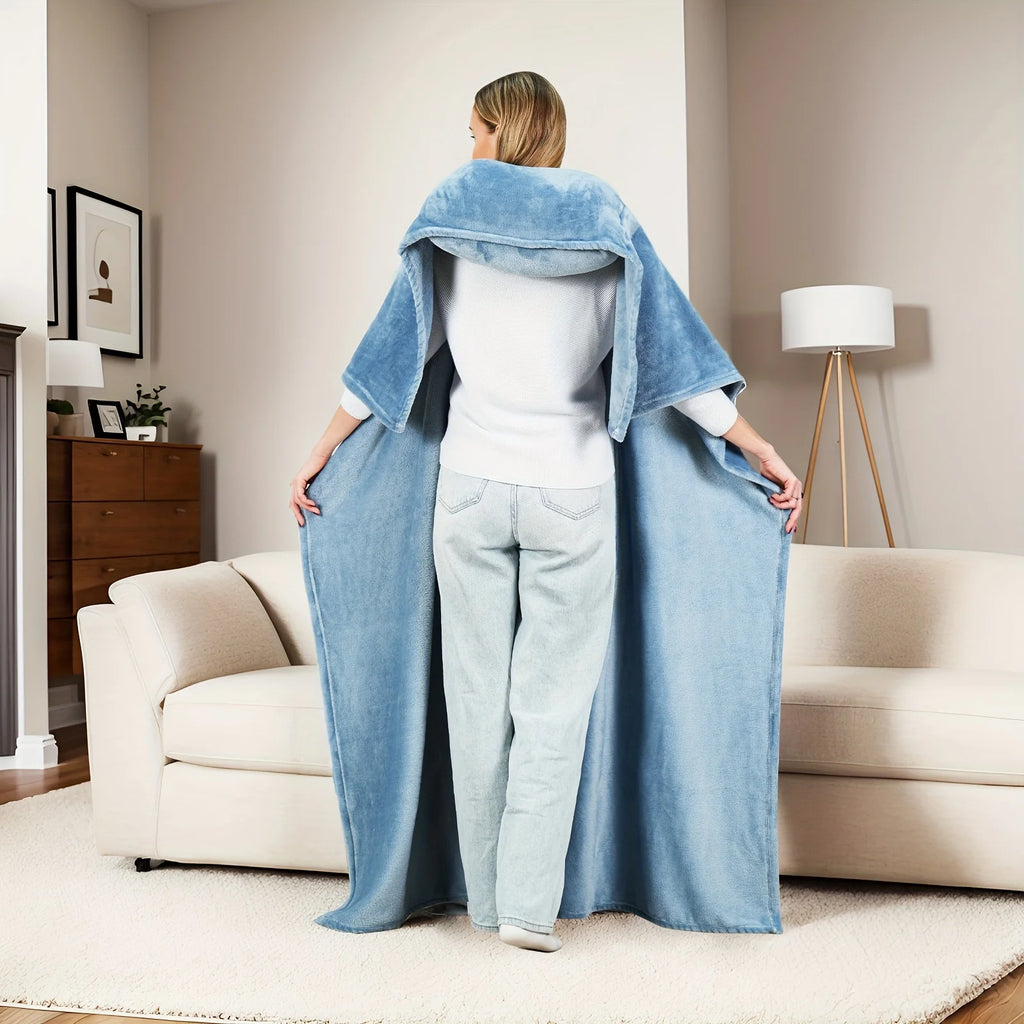 Comfortable blue flannel blanket with pillow – versatile, four-season soft cover blanket