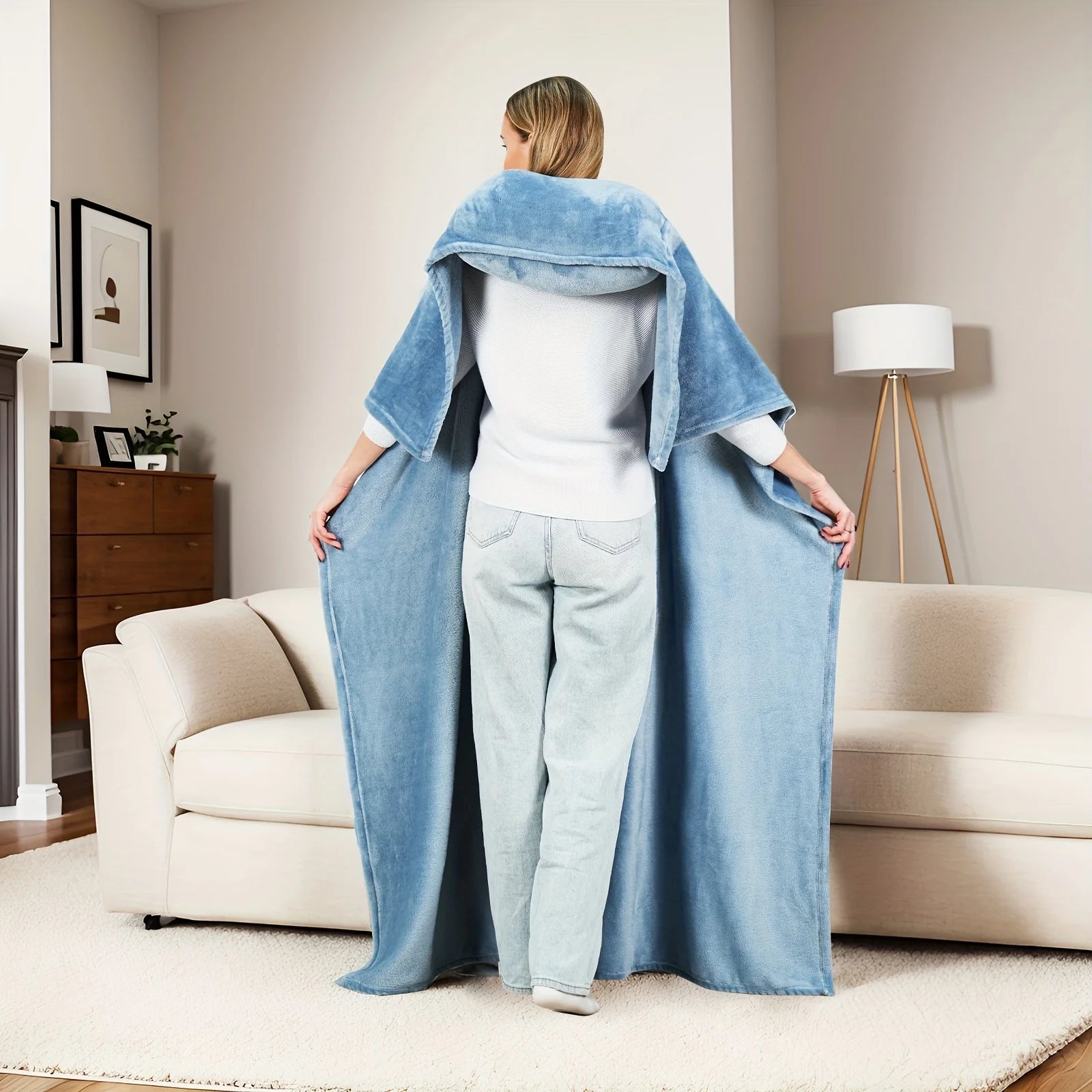 Comfortable blue flannel blanket with pillow – versatile, four-season soft cover blanket