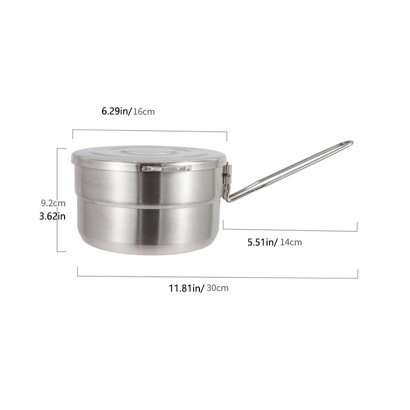 Camping Pot,  Portable Cooking Pot, Stainless Steel Camping   Pot, for Outdoor, Camping, Hiking, Picnic.