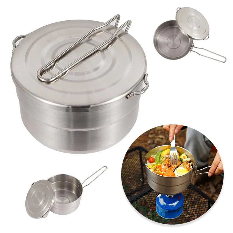 Camping Pot,  Portable Cooking Pot, Stainless Steel Camping   Pot, for Outdoor, Camping, Hiking, Picnic.