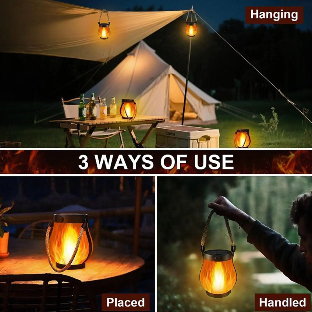 Dancing Flame Solar Lantern Lights Weatherproof Flickering Outdoor Lights for Yard, Garden, Pathway & Patio Decoration