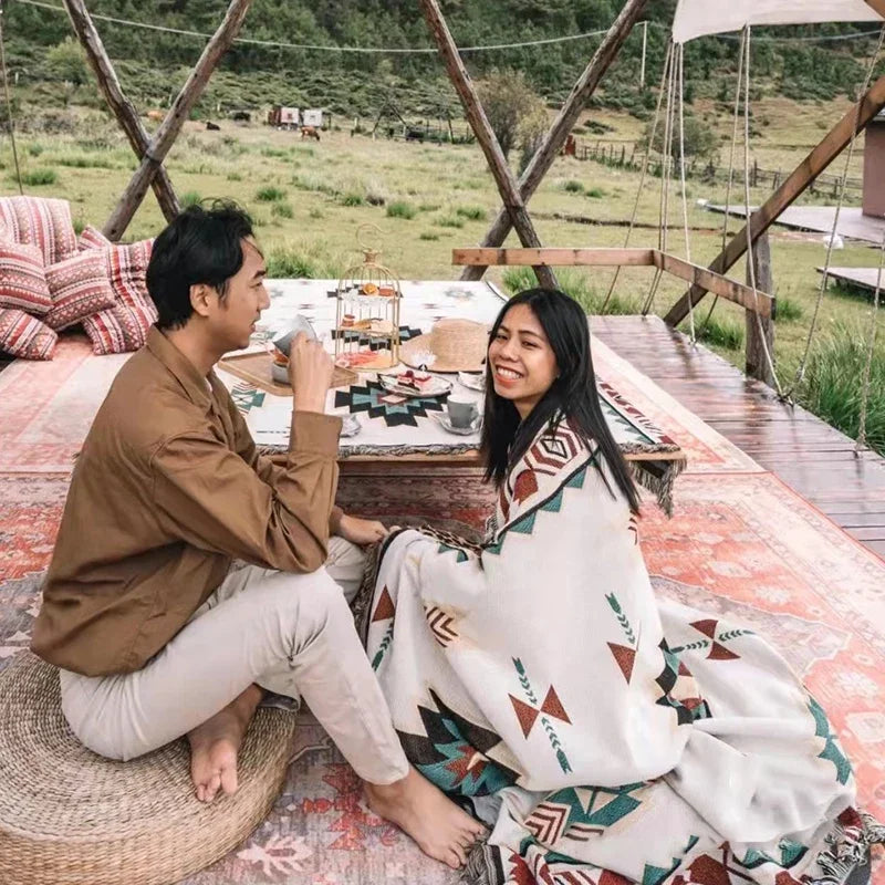 Ethnic Bohemian Mexico Blankets Outdoor Beach Picnic Blanket Striped Boho Linen Bed Blankets Plaid Sofa Mats Travel Rug Tassels