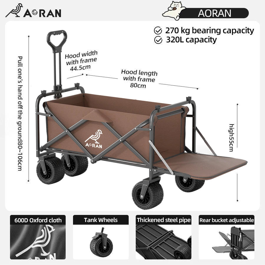 Extended camper, foldable rear-open camper, picnic cart, large-capacity grocery cart, shopping cart