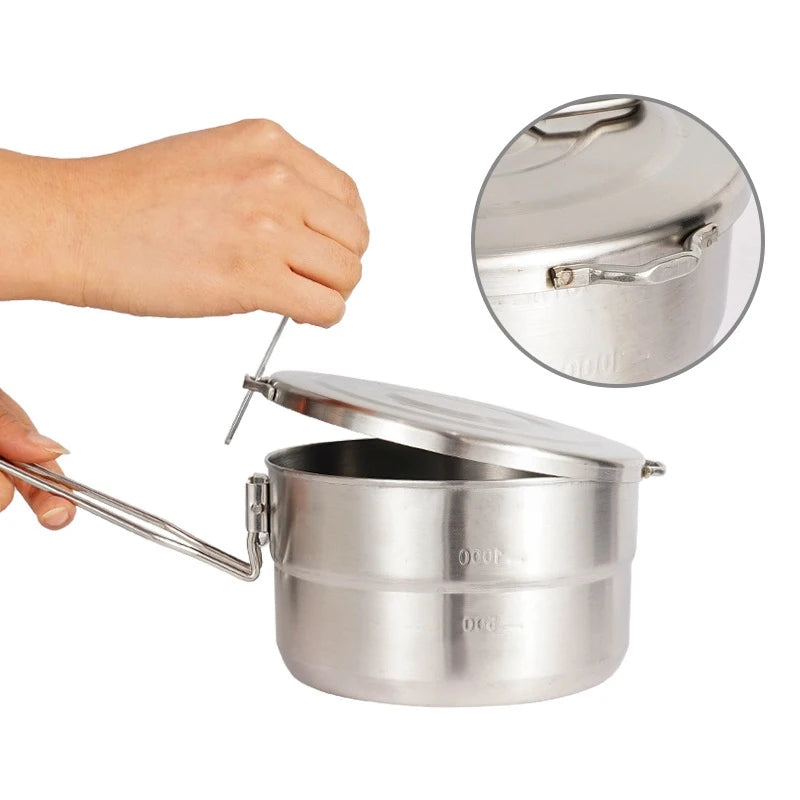 Camping Pot,  Portable Cooking Pot, Stainless Steel Camping   Pot, for Outdoor, Camping, Hiking, Picnic.