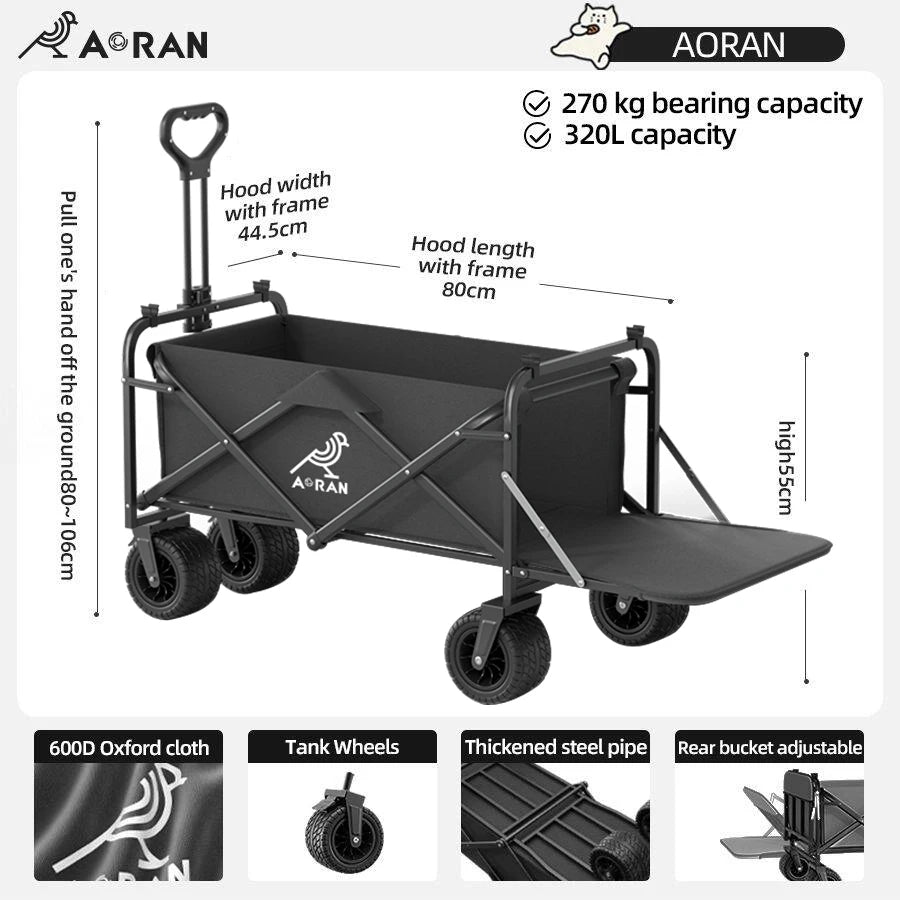 Extended camper, foldable rear-open camper, picnic cart, large-capacity grocery cart, shopping cart