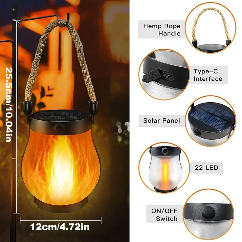 Dancing Flame Solar Lantern Lights Weatherproof Flickering Outdoor Lights for Yard, Garden, Pathway & Patio Decoration