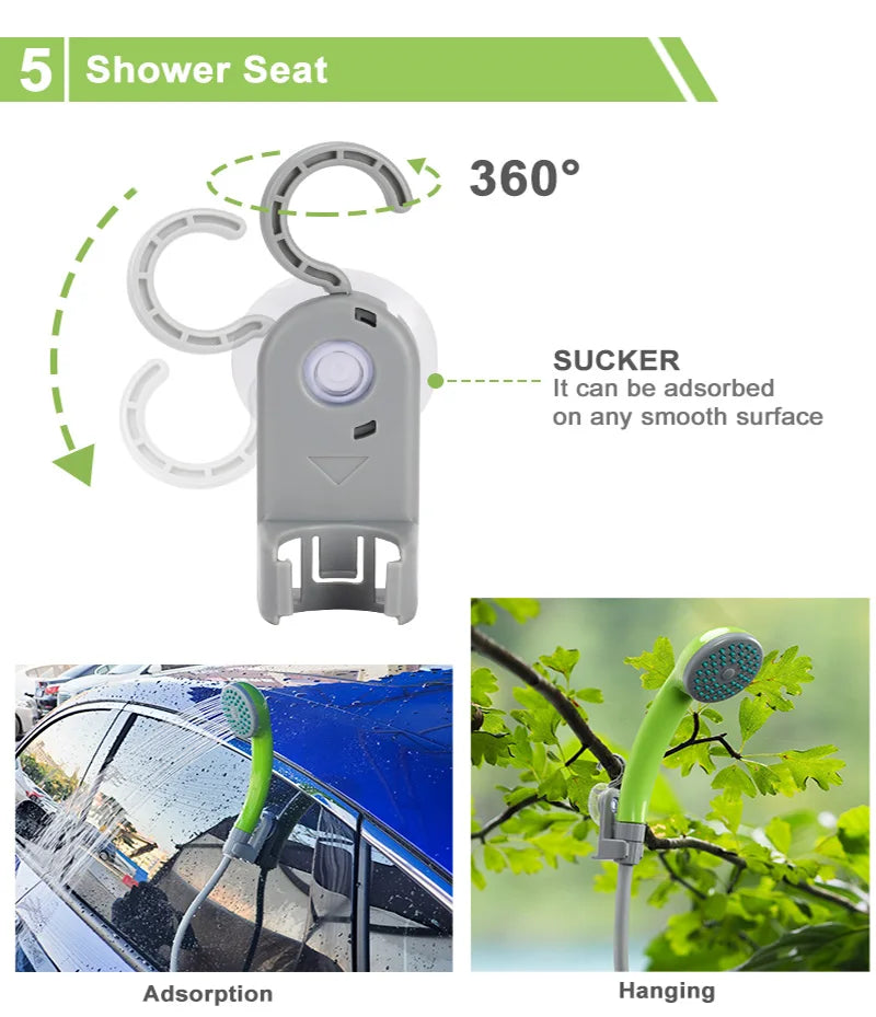 Camping Shower Pump，Outdoor Shower,  with LED lamp,IPX8 Waterproof ,Suitable for Camping,Hiking,Car trips