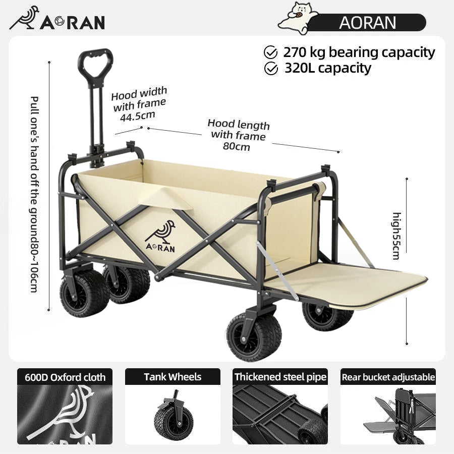Extended camper, foldable rear-open camper, picnic cart, large-capacity grocery cart, shopping cart