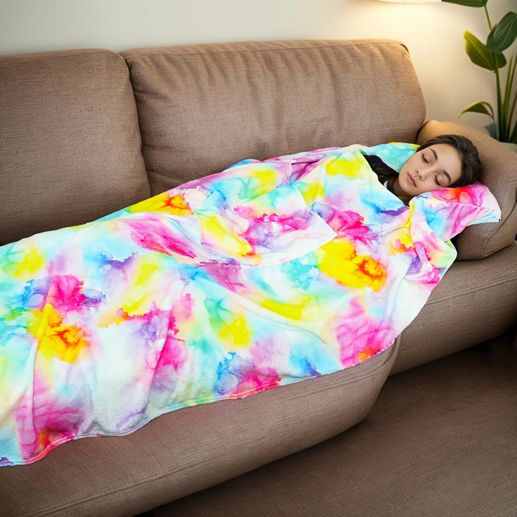 Comfortable blue flannel blanket with pillow – versatile, four-season soft cover blanket