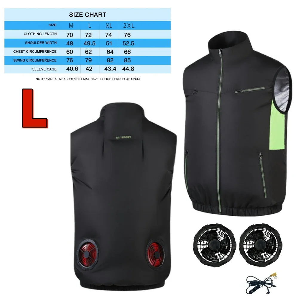 Cooling Vest Air Conditioner Clothes Heat Resistant Sleeveless Workwear Wearable Cooling Fan Vest for Summer Camping Fishing
