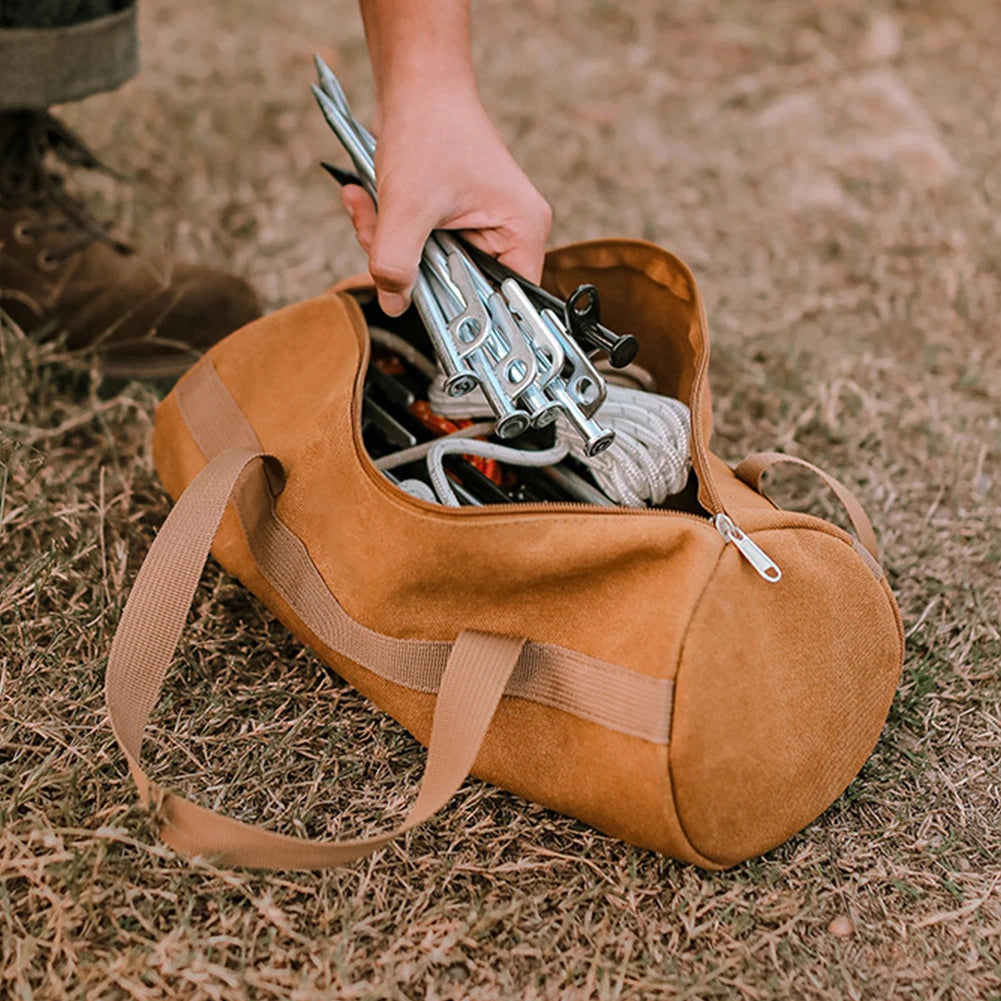 Camping Tools Storage Bag Large Capacity Cylinder Tent Stake Bag Lightweight Tent Peg Ground Nail Holder Bag for Outdoor Camping