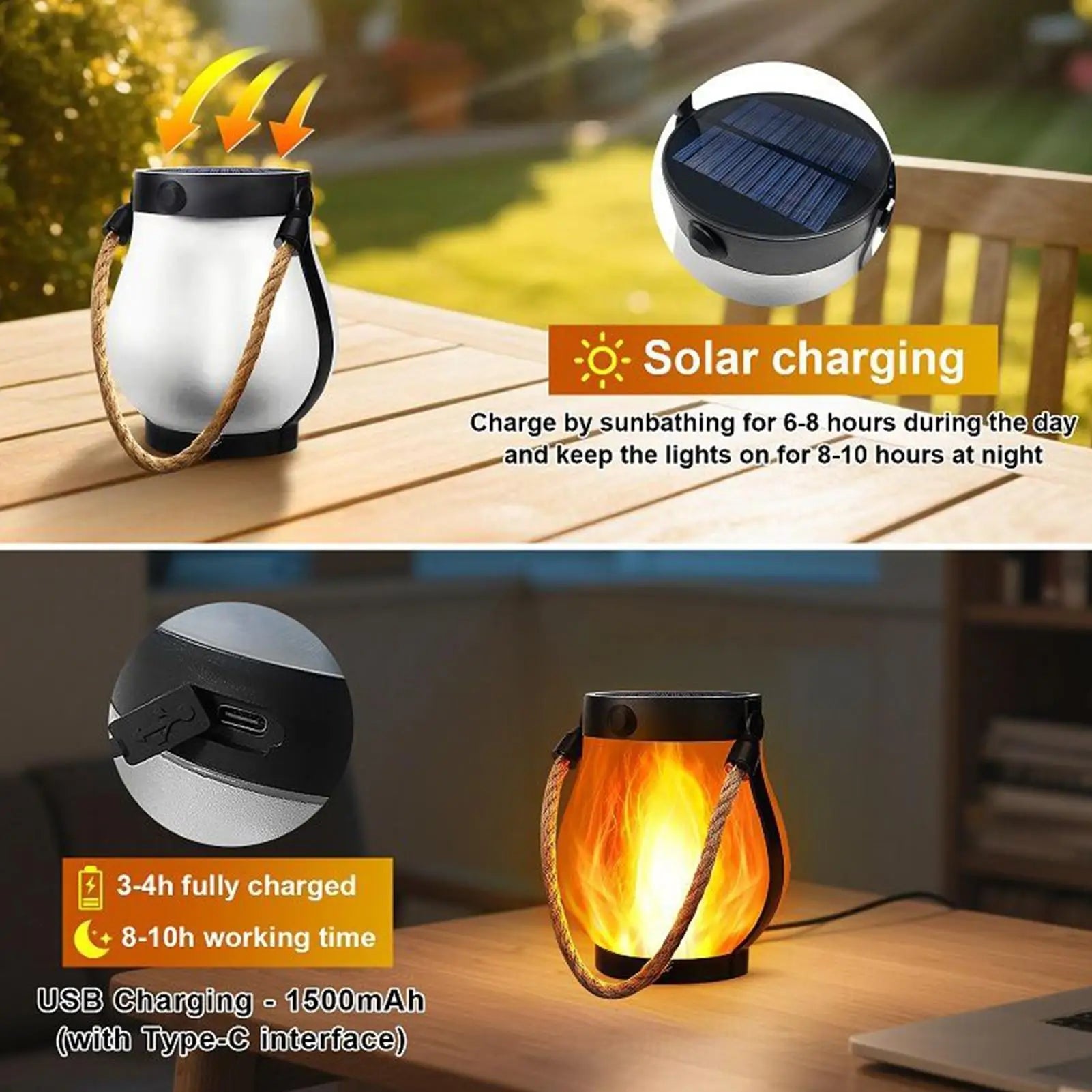 Dancing Flame Solar Lantern Lights Weatherproof Flickering Outdoor Lights for Yard, Garden, Pathway & Patio Decoration
