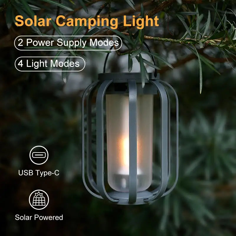 Solar Lantern Outdoor Light with 4 Modes - USB Recharge Backup, Powerbank Function, Collapsible & Lightweight for Camping ️