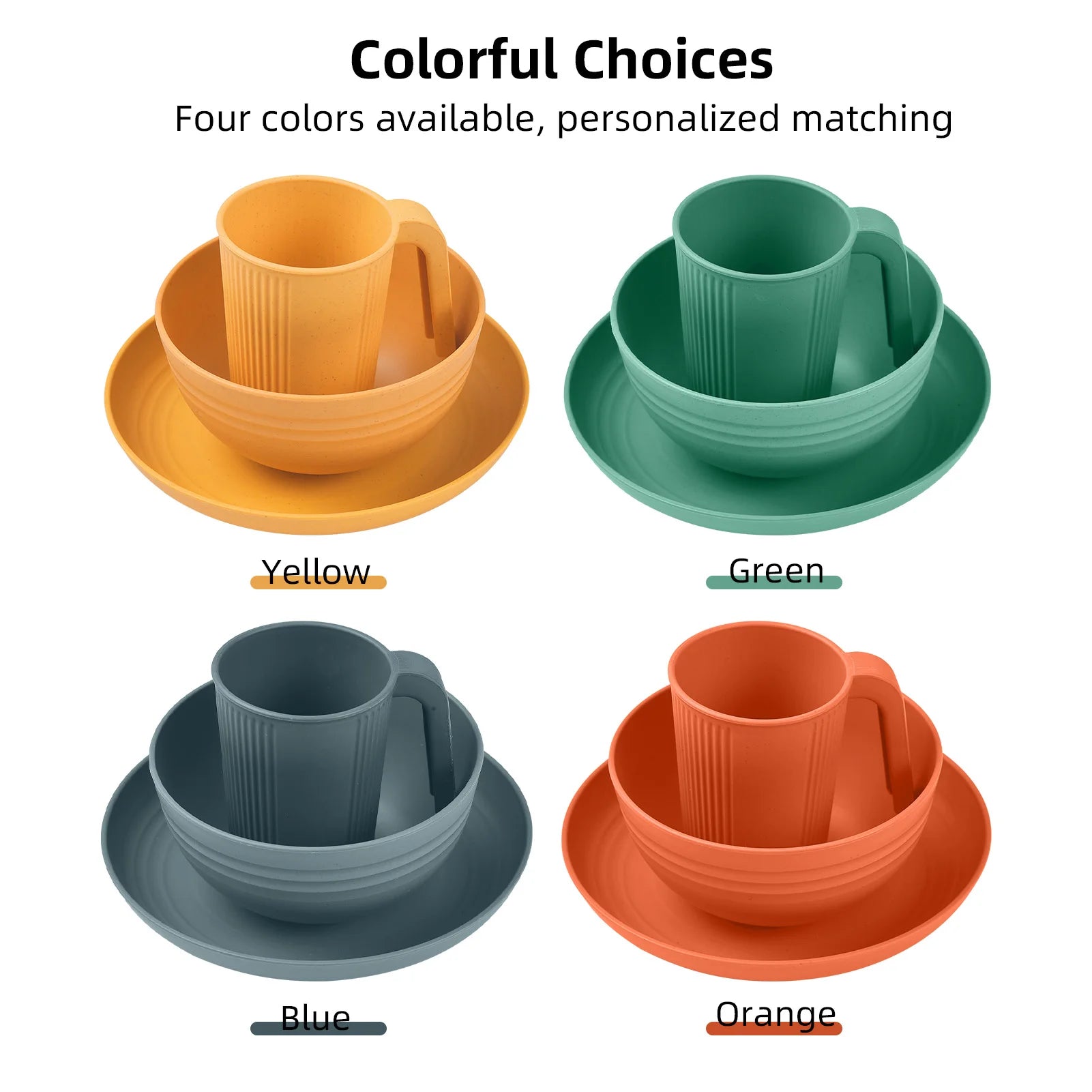 Camping Utensils Set for 2 Portable Wheat Straw Mess Kit with Bowl Plate Cup Fork Knife Spoon Outdoor Tableware and Picnicware