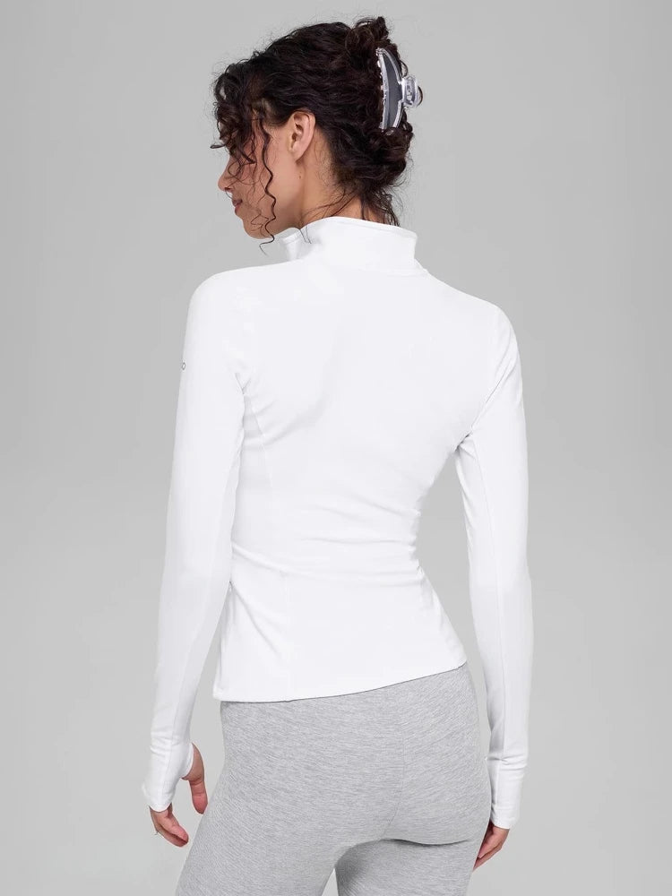 Fashion Workout Tops for Women Half-zip Yoga Top Elastic Soft Breathable Pilates Long Sleeved Top Solid Color Running Exercise