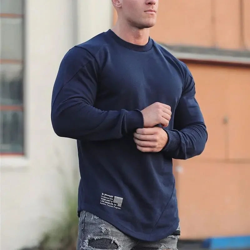 Tops Slim Fit Gym Tight T Shirts for Men Smooth Male Clothes Aesthetic Running Fashion Trends 2025 Casual Long Sleeve Bulk Emo A