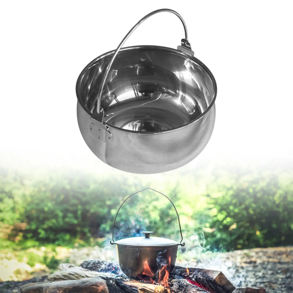 Camping Pot 1.5L Easy to Clean Stainless Steel Hanging Cooking Pot Stockpot for Beach Backpacking Fishing Travel Barbecue