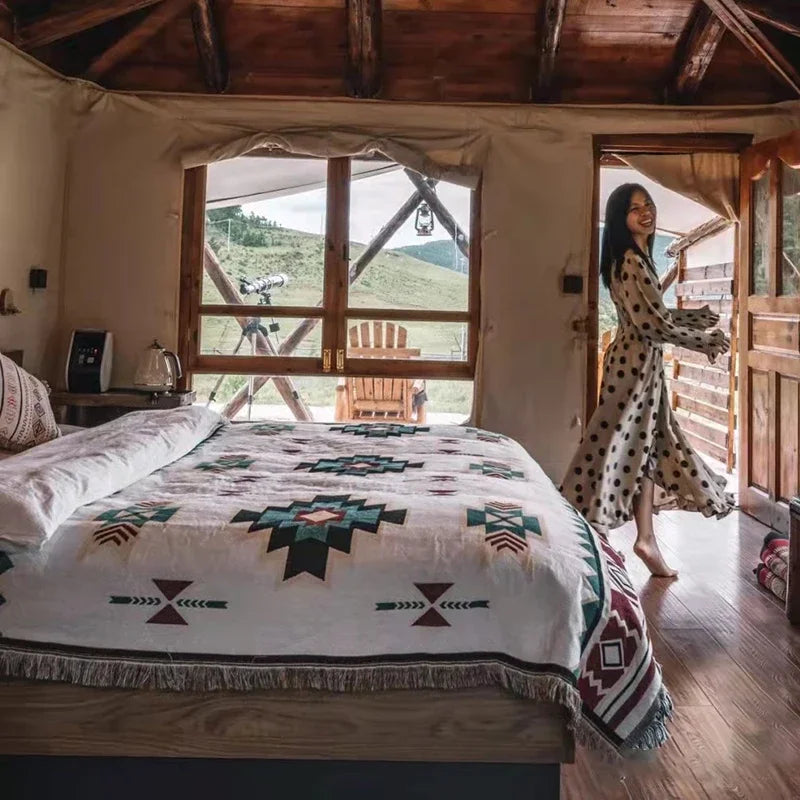 Ethnic Bohemian Mexico Blankets Outdoor Beach Picnic Blanket Striped Boho Linen Bed Blankets Plaid Sofa Mats Travel Rug Tassels