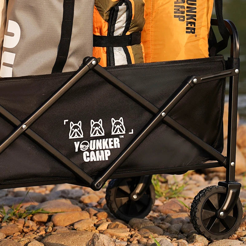 Camping Cart 360 °   Quiet, Omnidirectional Wheels, Foldable, Storage-Friendly, Portable, Suitable for Family Camping, High-Strength Carbon Steel, Shelf, New Model, Logo, Adjustable, Lever, Suitable for Various Scenes.