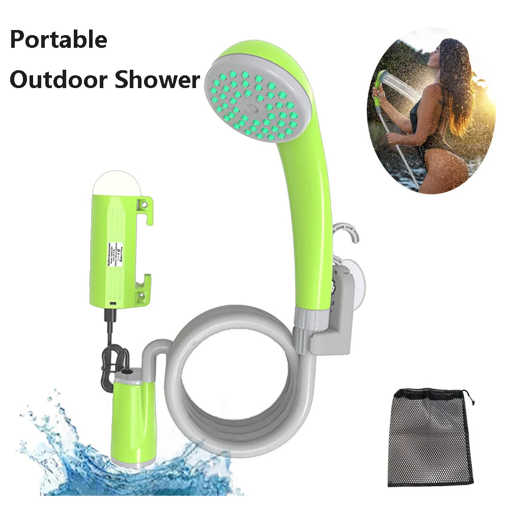 Camping Shower Pump，Outdoor Shower,  with LED lamp,IPX8 Waterproof ,Suitable for Camping,Hiking,Car trips