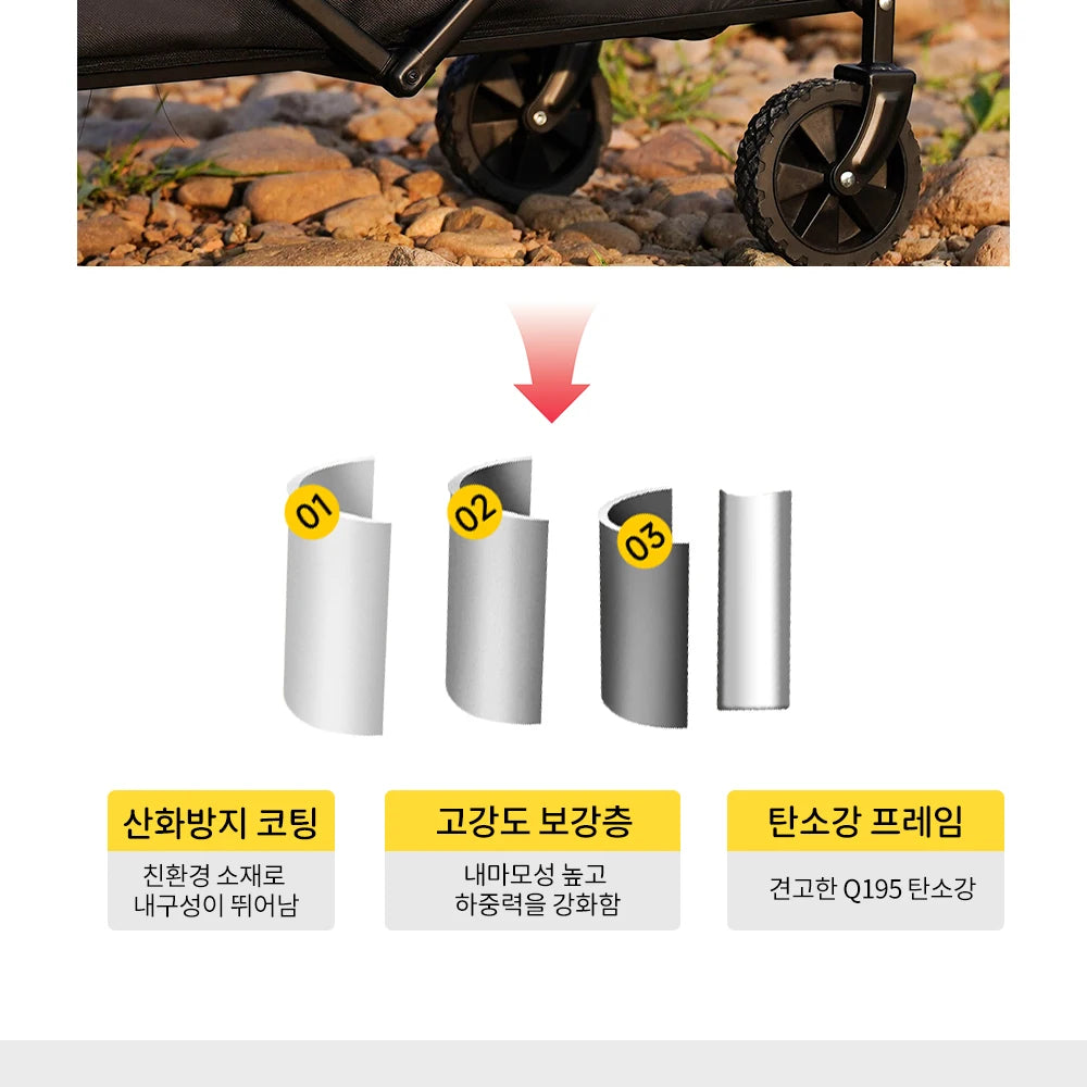 Camping Cart 360 °   Quiet, Omnidirectional Wheels, Foldable, Storage-Friendly, Portable, Suitable for Family Camping, High-Strength Carbon Steel, Shelf, New Model, Logo, Adjustable, Lever, Suitable for Various Scenes.