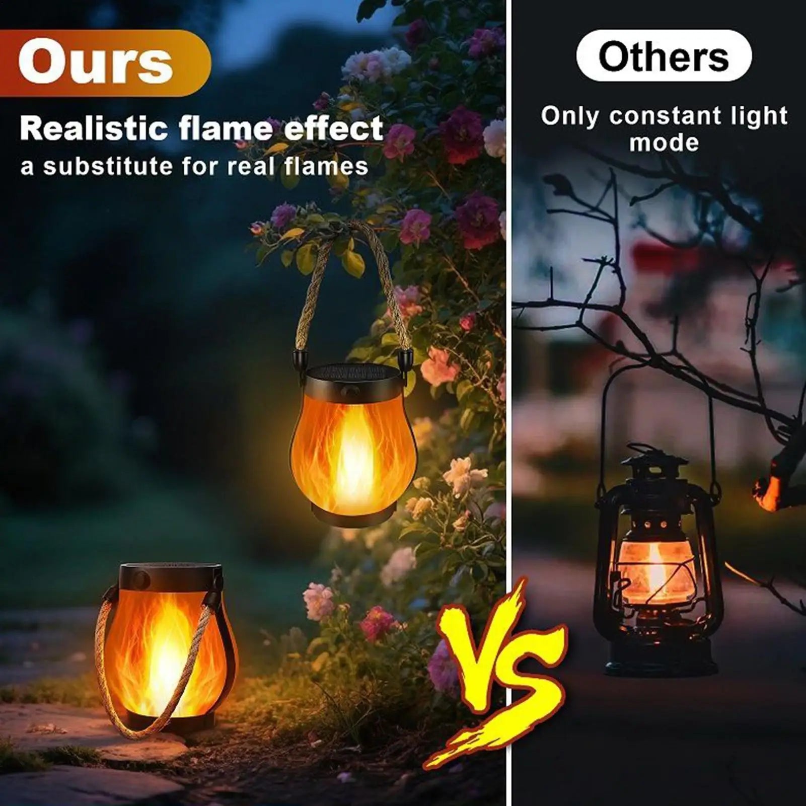 Dancing Flame Solar Lantern Lights Weatherproof Flickering Outdoor Lights for Yard, Garden, Pathway & Patio Decoration