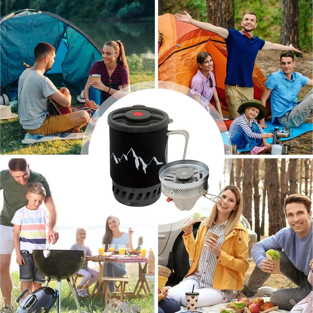 Camping Stove Outdoor Hiking Cooking System With Stove Heat Exchanger Pot Bowl Portable Gas Burner Hiking Stove Picnic Cookware