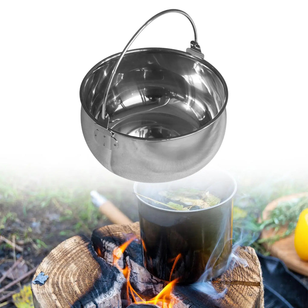 Camping Pot 1.5L Easy to Clean Stainless Steel Hanging Cooking Pot Stockpot for Beach Backpacking Fishing Travel Barbecue